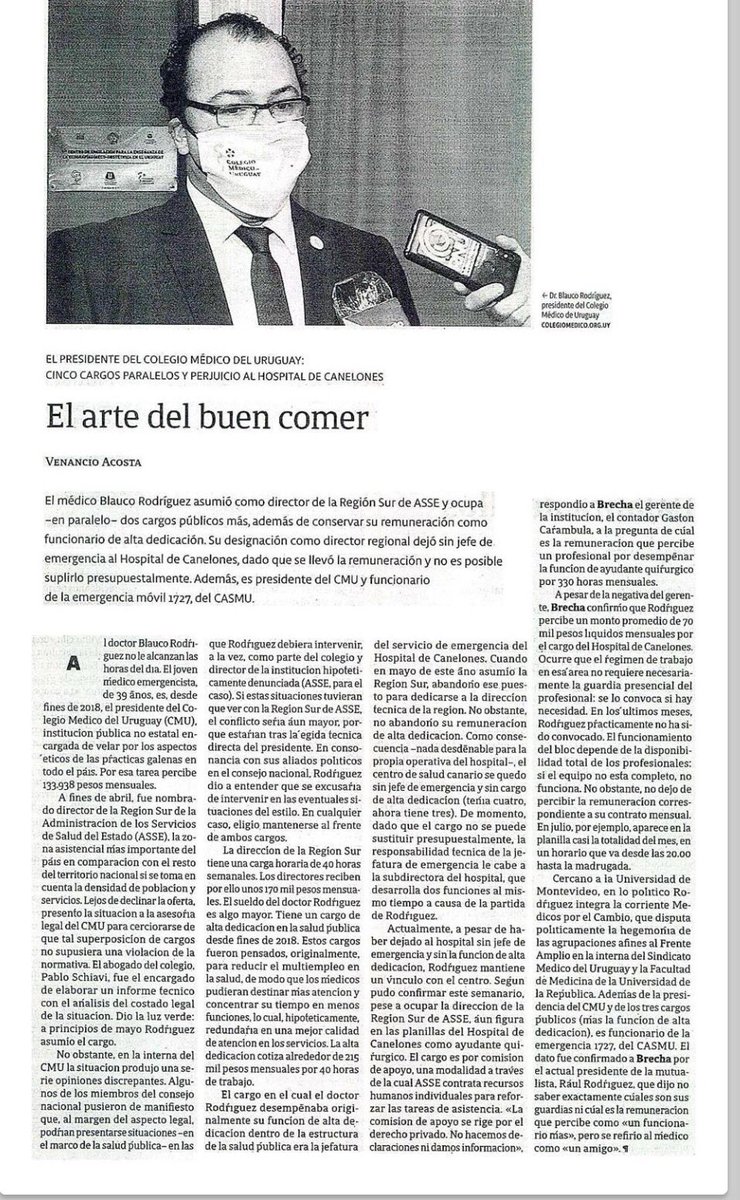 Vergüenza ajena!!!! Presidente del Colegio Medico del Uruguay en que manos está la ética de la profesión