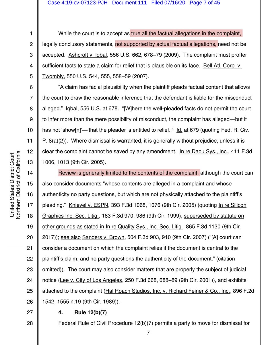 the Court spent a significant addressing the Rules, Scrutiny, important to remember the “why”?“While the court is to accept as true all the factual allegations in the complaint, legally conclusory statements, not supported by actual factual allegations, need not be accepted“