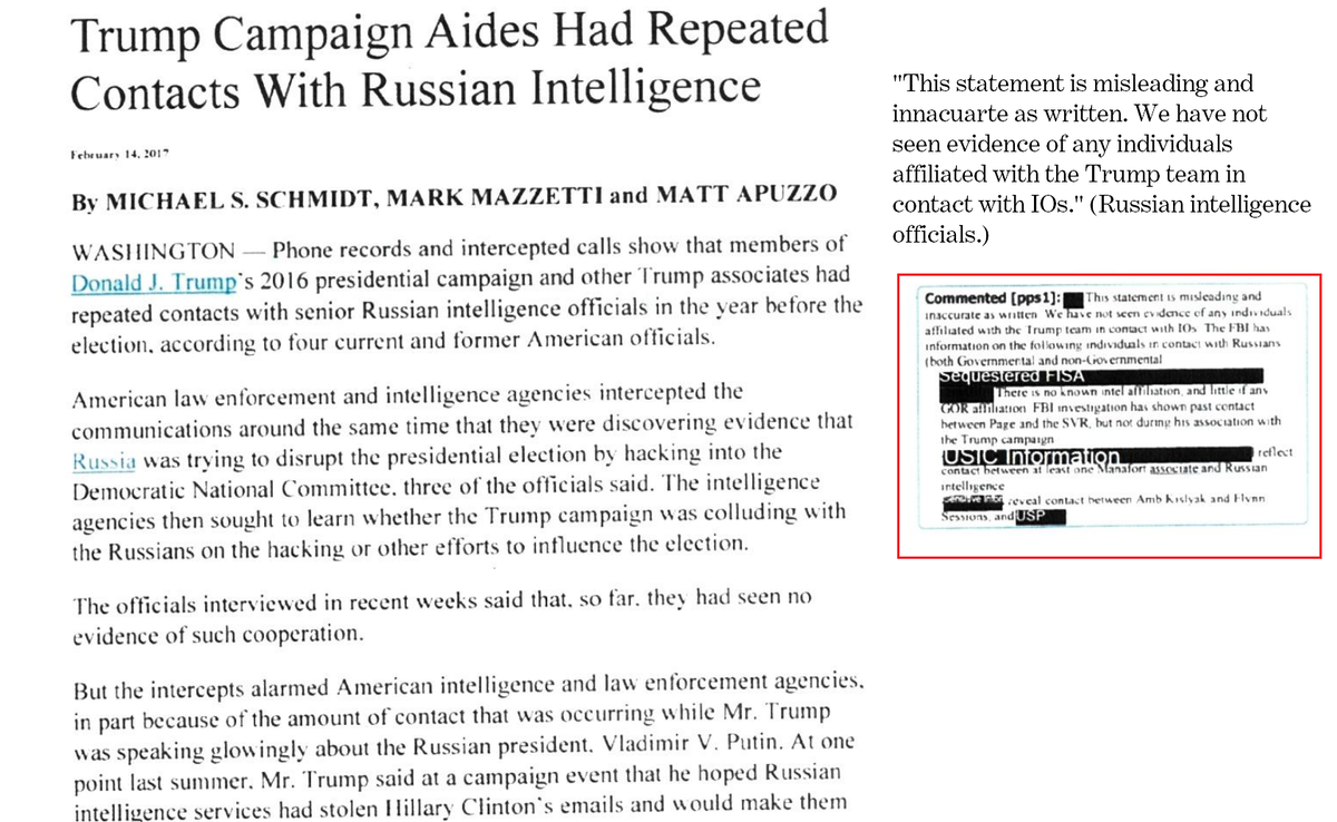5) A second declassified document contains type-written comments by Peter Strzok refuting assertions made in a New York Times article about alleged Russian intelligence ties to the 2016 Trump campaign.  https://www.judiciary.senate.gov/imo/media/doc/Annotated%20New%20York%20Times%20Article.pdf