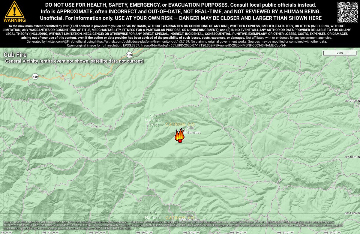 SWFireBot's tweet photo. #CubFire 🔥 unofficial, automated update.
~18mi E of Glenwood, NM. ⚠️ DO NOT USE FOR SAFETY PURPOSES - See officials instead. May be incorrect; disclaimers in images. https://t.co/QD8eA6Xre7