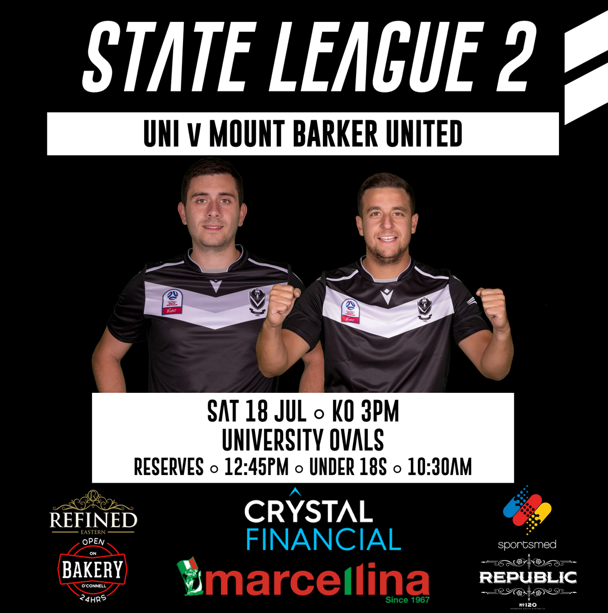 AdelaideUniSC's tweet photo. Saturday sorted ๐ Head down to the University Ovals to watch your State League men in action
โ
๐ Mount Barker United
โฐ 3:00PM - 12:45PM - 10:30AMโ
๐ University Ovalsโ
โ
#BacktheBlacks #Saturdayโ
@footballsouthau #NPLSA #StateLeague2 https://t.co/9zcMuf7O0G
