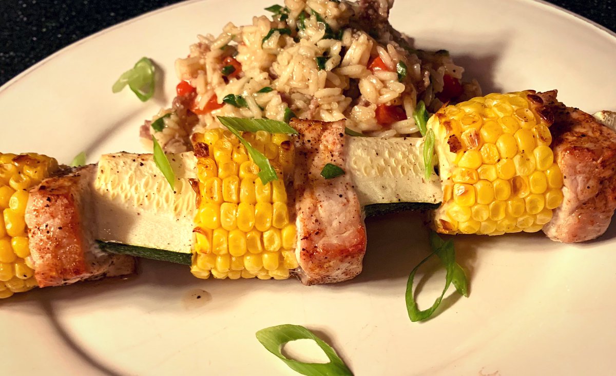 #lowcarb cajun pork kebabs with #glutenfree spinach enhanced dirty rice. #recipes #pork #FridayVibe #WeirdStuffOnMyMind #Foodie #HealthyFood