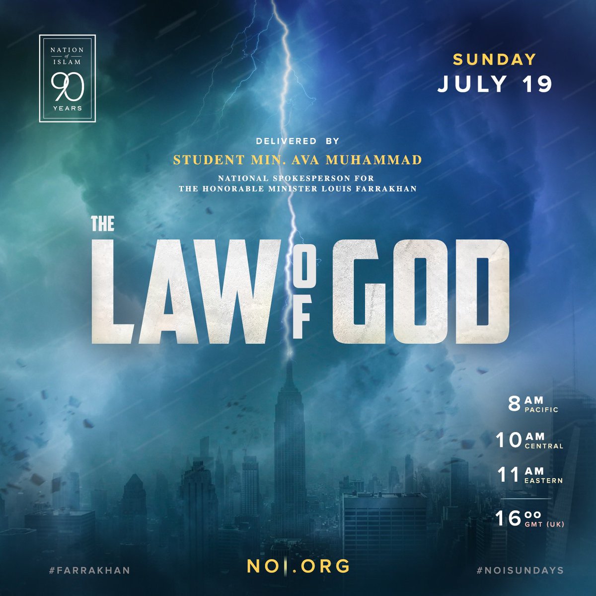 MosqueMaryam's tweet photo. This Sunday we look forward to hearing from the National Spokesperson of The Nation of Islam @DrAvaMuhammad as she speaks on, “The Law of God”!  Join us as we stream from https://t.co/jwMQsv7u0U #NOISundays https://t.co/0OBZsy2pJB