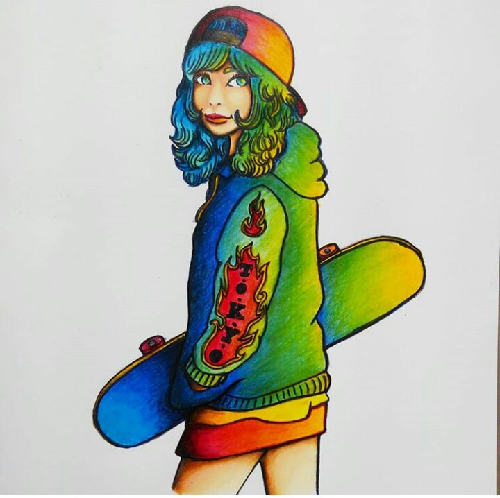 トウキョウ ハンサム トウキョウハンサム イラスト イラストレーション イラストレーター 色鉛筆 色鉛筆画 色鉛筆イラスト ファッションイラスト スケボー スケーターファッション スケボー女子 Tokyohandsome Illustration Collarpencil Sk8