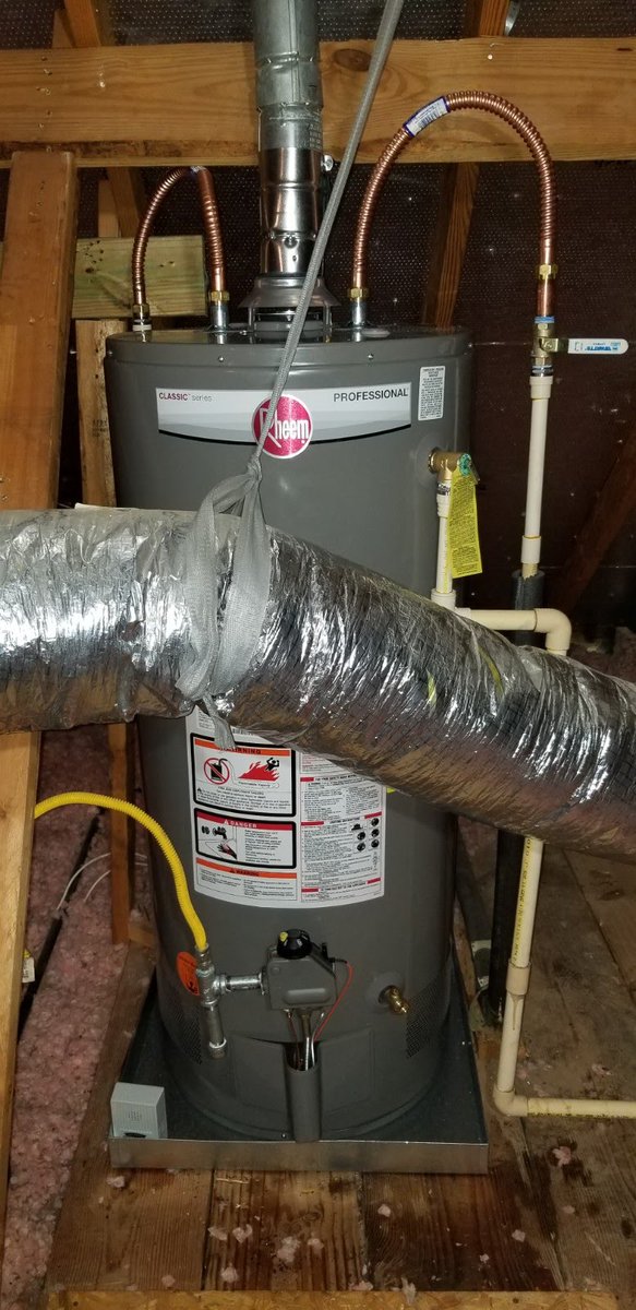HouWaterHeaters's tweet photo. 40 Gallon Natural Gas Short @Rheem @Ruud Professional Classic PROG40S-38N RH62 six year warranty attic Richmond TX #WaterHeaterInstallation by our #Plumbers Arturo and Daniel! #RheemInstall #HoustonWaterHeaters https://t.co/xeAgYDcBSa