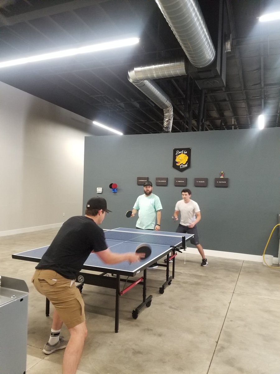 Completed our first doubles ping pong tournament today! The team Slamstown beat the team Shreddsville 21-17. Great game with many epic saves and volleys. Congratulations on the win Mackenzie and Will. :)

#rockon #ballsoffury #d4bbq #wetakepingpongseriouslyroundtheseparts