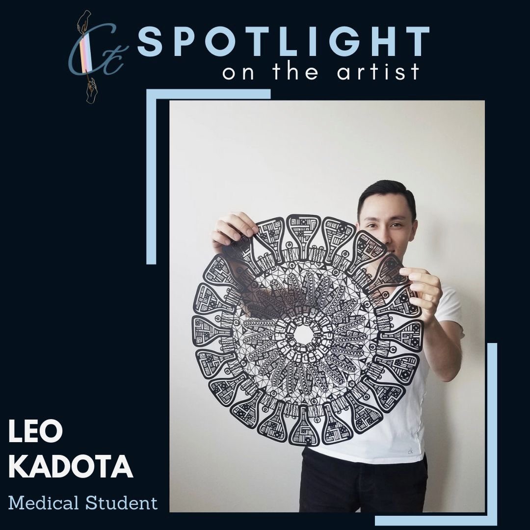 CreatethruCOVID's tweet photo. 📣 📣 📣 📣 #SpotlightOnTheArtist! Today we feature Leo Kadota from @uOttawaMed “This piece is a paper cutout loosely based on scientific diagrams of the structure of SARS-CoV-2. It was made by cutting out roughly 2500-3000 pieces from a single sheet of black paper. 1/2 https://t.co/OhBJFRnkWp