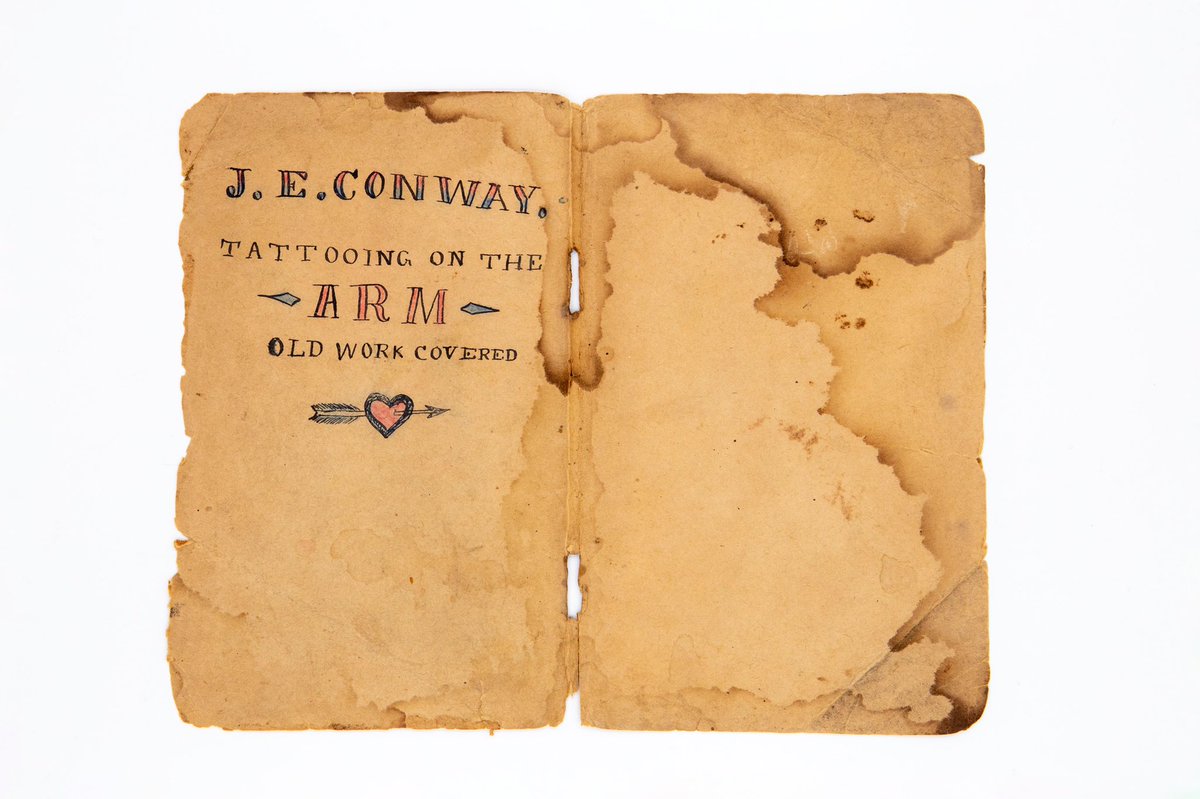 FolkArtMuseum's tweet photo. This is one of two rare tattoo books from the #AFAM Collection. Swipe to see designs with nautical themes and others inspired by religion, patriotism, and popular culture.⁠⠀
⁠⠀
#Tattoo #TattooDay #AFAM #AFAMfromHome⁠⠀ https://t.co/ebmvlePaeN