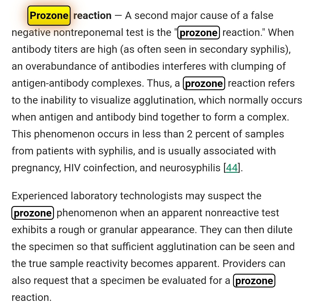 🤔What is the prozone reaction?

🔸High antibody titers➡️ false- negative Nontreponemal Tests results