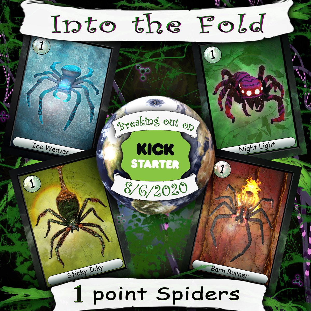 EarthBorn_Mega's tweet photo. 8/6/2020! "Into the Fold" is coming to Kickstarter! Which one is your favorite? 
#TCG #tablegames #tradingcardgame #collector #collectorcards #spider #spiders #gamer #pets #geneticolabs #family #Familygamenight #FamilyFun #social #socialreconnecting #playgames  #wild https://t.co/FVCCxLskRr