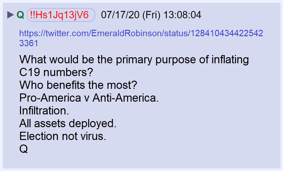10) Covid reports are being inflated to justify vote-by-mail. It's the only way Dems believe they can pull off a win in the November election.