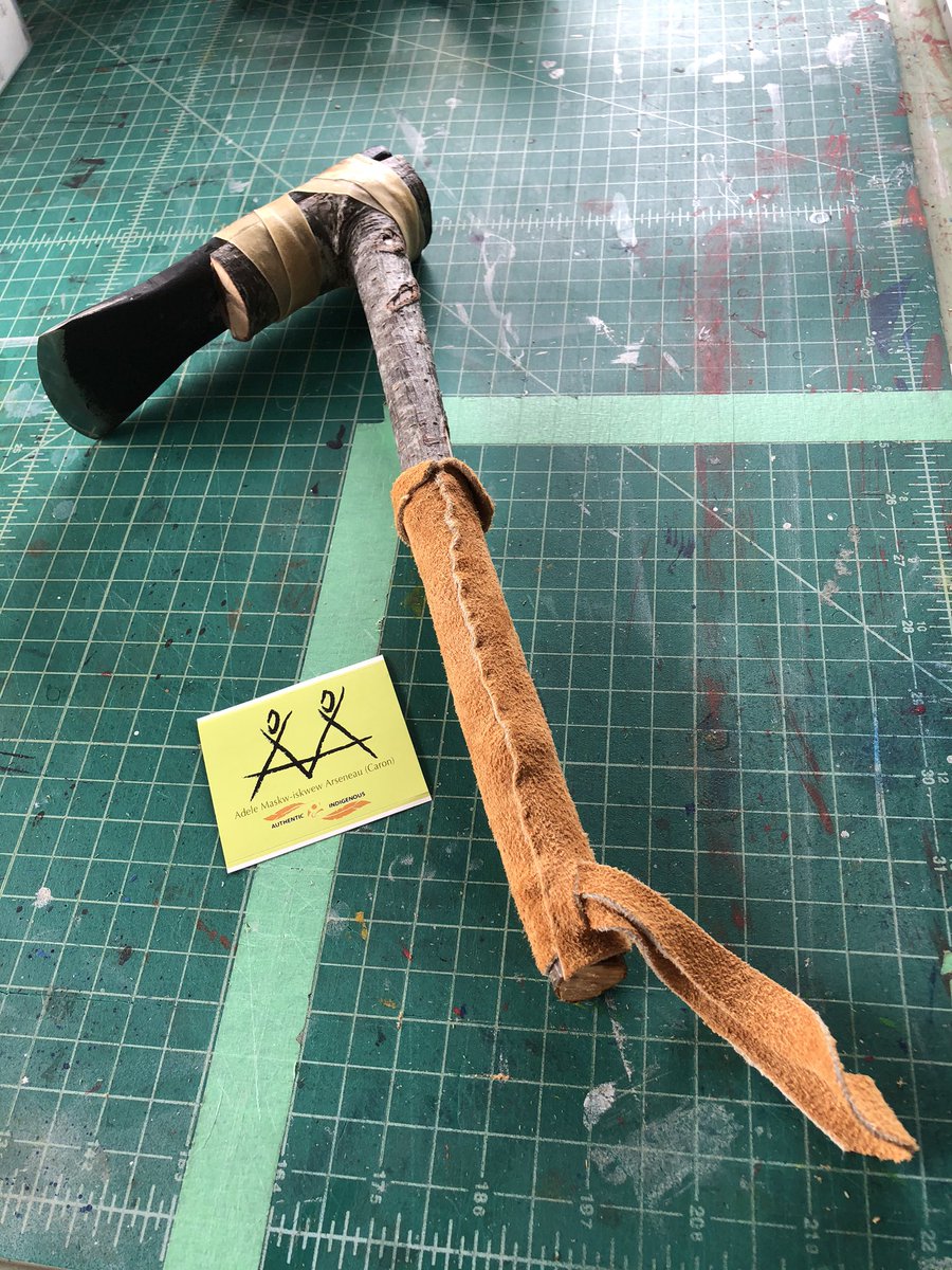 CaronMetis's tweet photo. I adzed myself - how much longer this going to take? Lol, just got a little beadwork to personalize it now. #Métisartist #homemadetools #adze https://t.co/7m084GJD0A