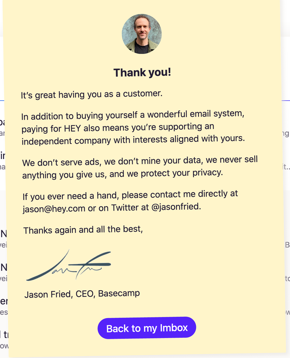 JustinTLeach's tweet image. 2 weeks since I decided to pay @heyhey for email and I love it every day.  Many great features but I really love that HEY tells me which senders are spying blocks the trackers. It’s worth it. Free isn’t free.