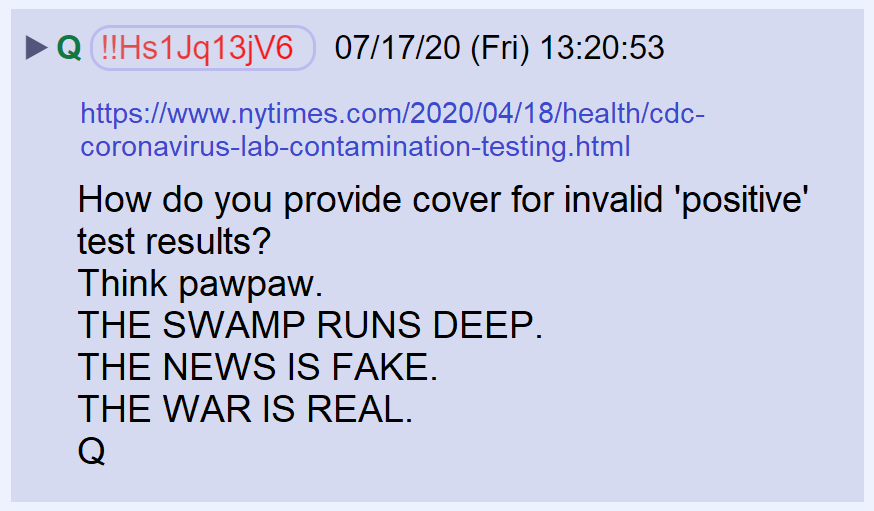14) A convenient cover story for tests that were intended to inflate the number of positive results?