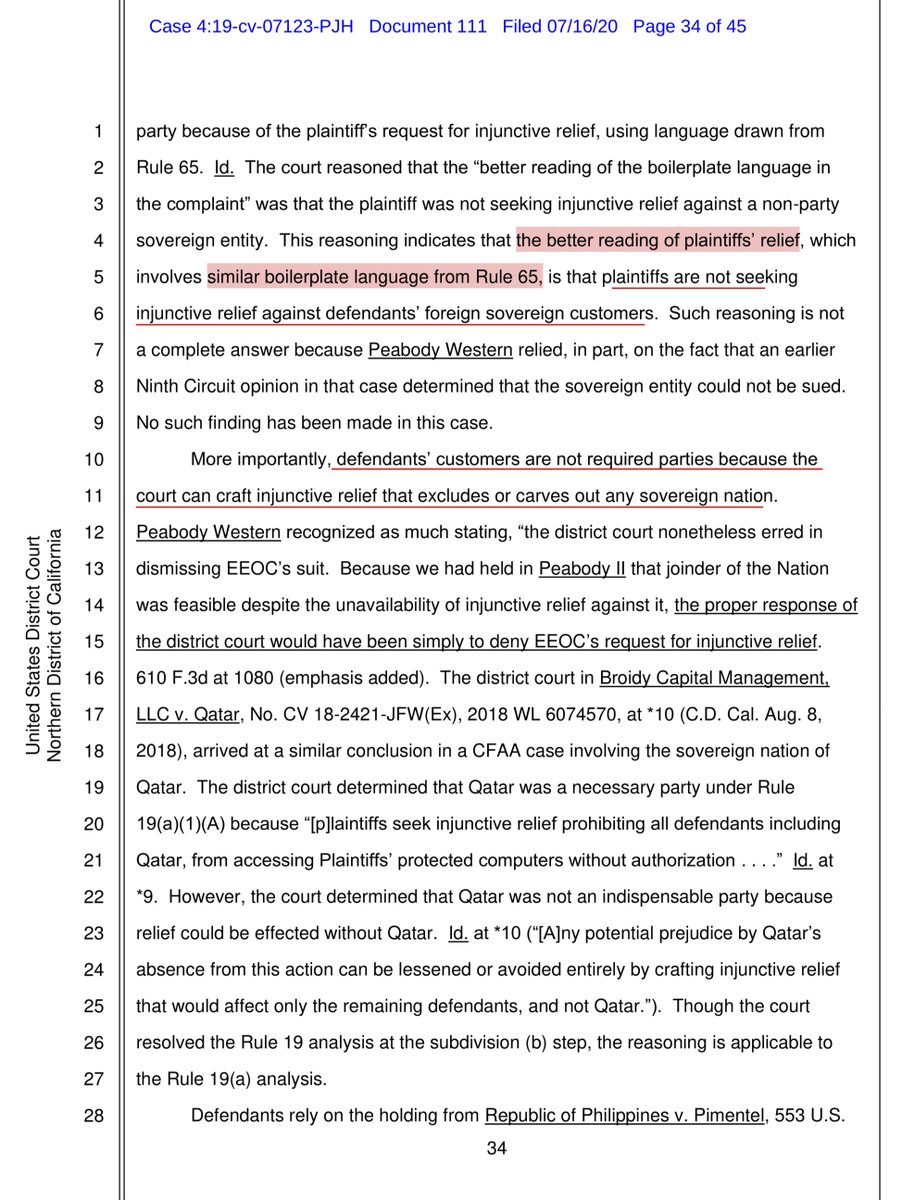 This is why the Court drilled down on JurisdictionDefendants MTD based on lack of Jurisdiction etcCourt found their arguments unavailing“..defendants’ motion to dismiss the complaint for lack of personal jurisdiction is DENIED..failure to join necessary parties is DENIED“