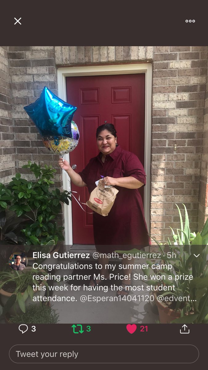 Esperan14041120's tweet photo. Congratulations to my summer camp reading partner Ms. Price! She won a prize this week for having the most student attendance. 
@Esperan14041120
@edventure_AISD
#CampFlushFactory #AldineSummer #ChooseYourLanding @GoodmanES_AISD https://t.co/Qe6bjlRJLf