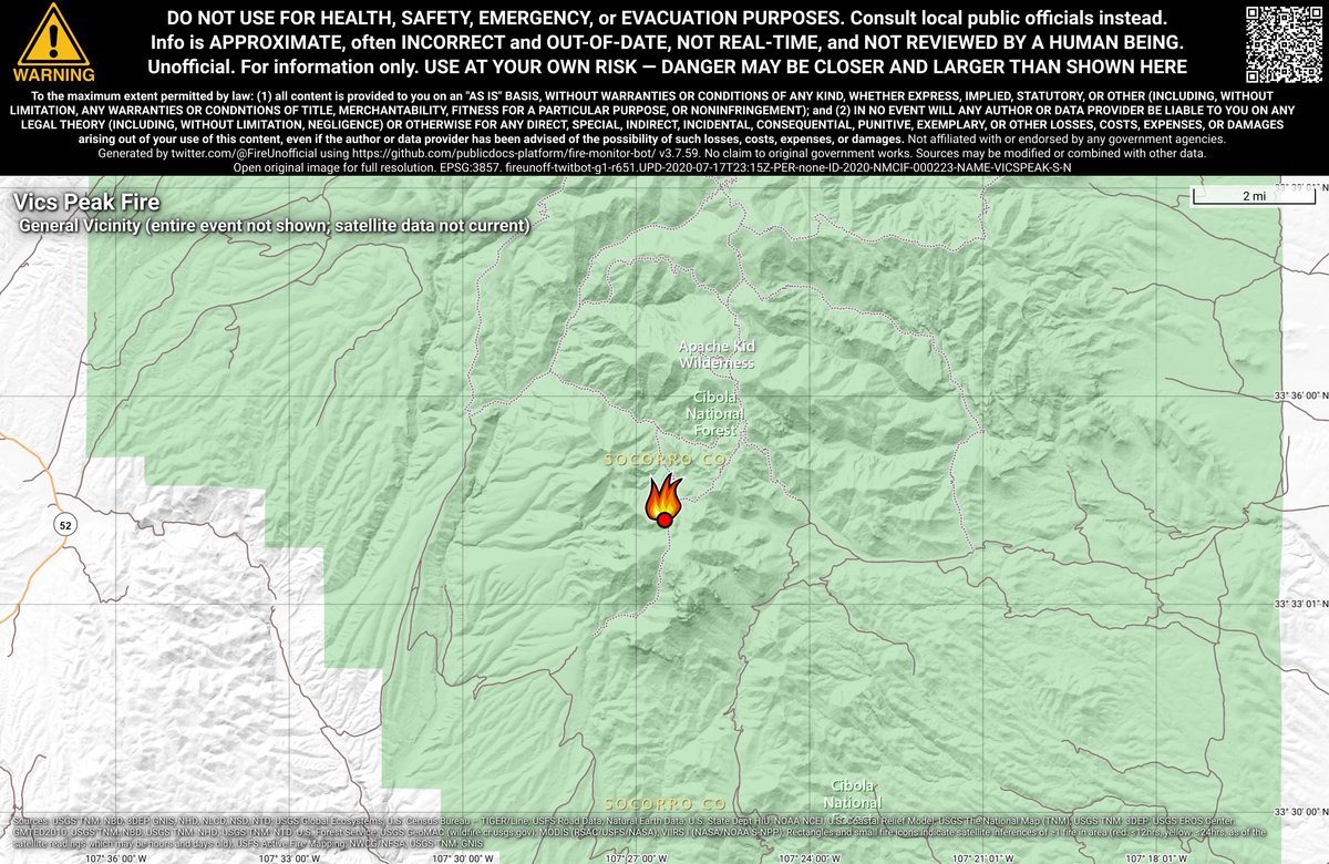 SWFireBot's tweet photo. #VicsPeakFire 🔥 unofficial, automated update.
~19mi NE of Winston, NM. ⚠️ DO NOT USE FOR SAFETY PURPOSES - See officials instead. May be incorrect; disclaimers in images. https://t.co/tbOcNr5HiR