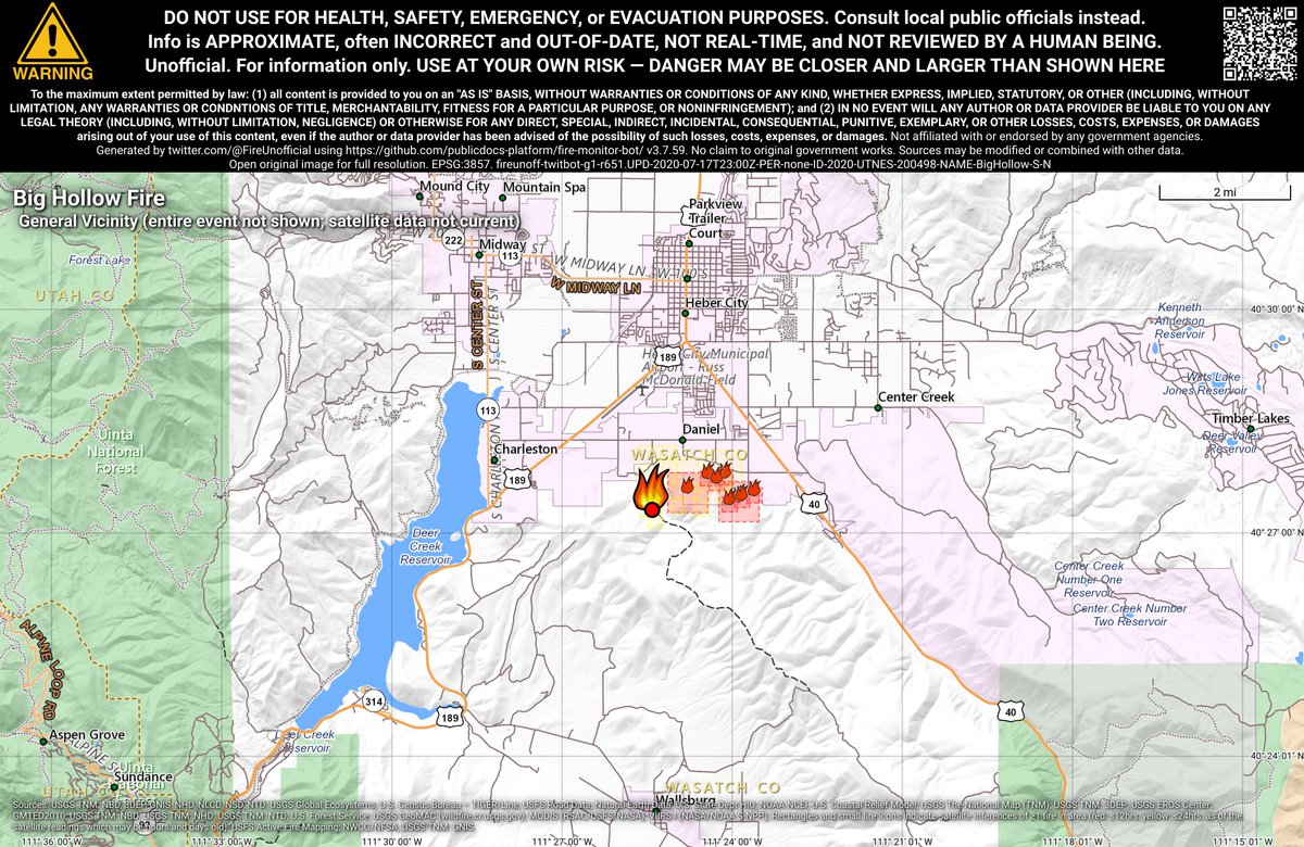 UtahNevFireBot's tweet image. #BigHollowFire 🔥 unofficial, automated update.
Near Daniel, UT. ⚠️ DO NOT USE FOR SAFETY PURPOSES - See officials instead. May be incorrect; disclaimers in images.
