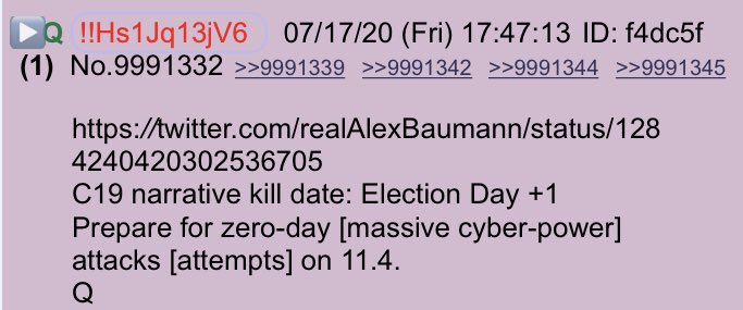 A friend and I were discussing Q’s last drop (below) and why [they] would try this cyber attack the day after the election if DJT wins.1/
