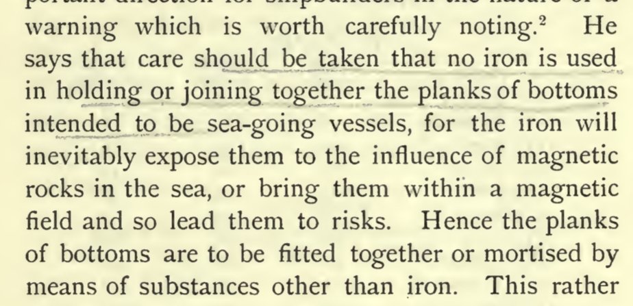 Bhojadeva's reasoning why Iron should not be used to join bottom planks of Sea Going vessels .