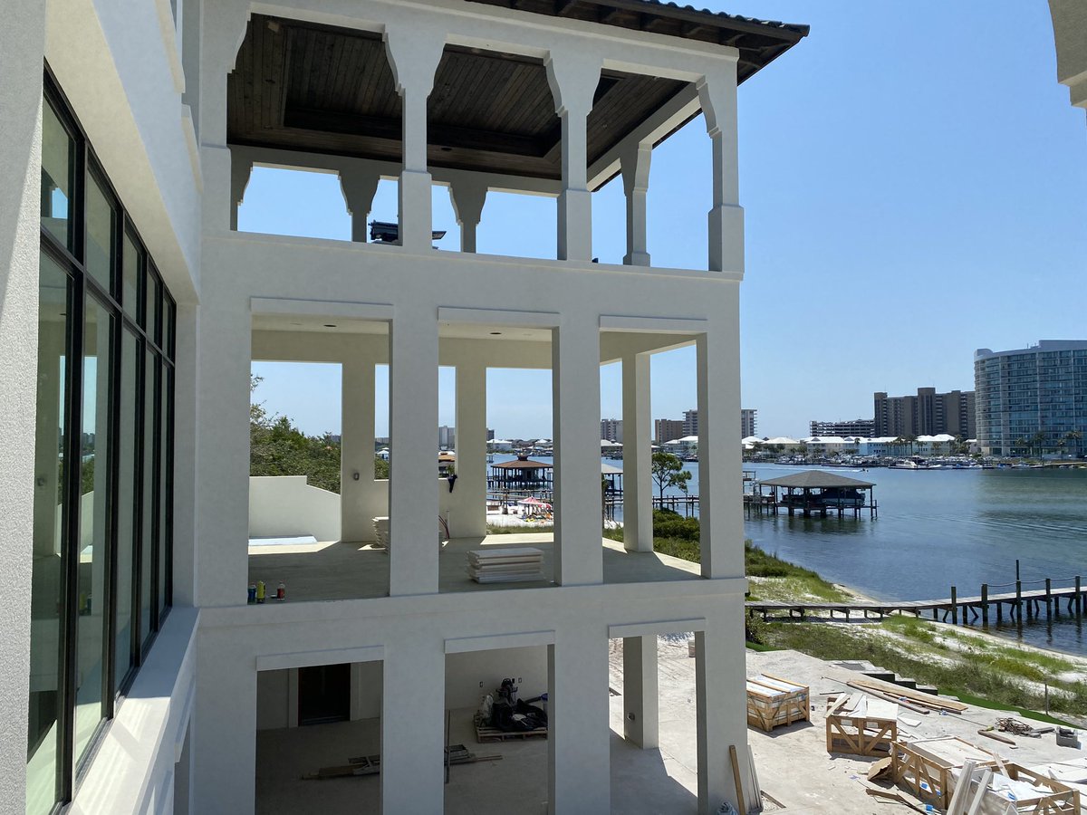 A few pictures of an almost complete project we did with Loper Const. Walls are Fox Block ICF and exterior porches are LiteDeck.Porch columns are concrete and the highest roof beam is concrete. Certainly one of the BEST!!!   #ICFConstruction. #FoxBlocks. #StickBuiltisForSissies.