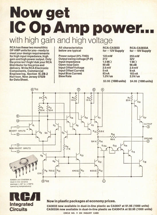 this op-amp ad includes the full schematic. bold.