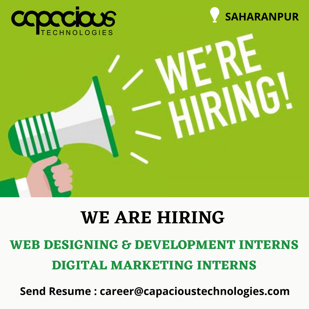 capacioustechn2's tweet photo. We are hiring…
Web designing &amp; development interns…
Digital marketing interns.
Contact Us: +91-8273360553, +91-9105152310.
Message Capacious Technologies on WhatsApp. https://t.co/jHYMusN0yG

#hiring #Webdesigner #digitalmarketingtips 
#bestwebdevelopment #capacioustechnologies https://t.co/51c6hyNYPs