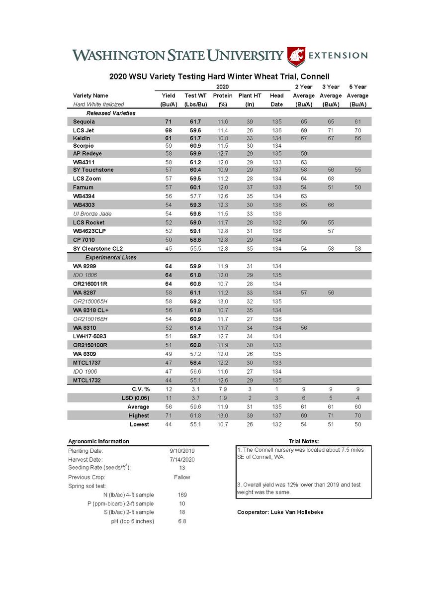 The Connell winter wheat variety trial results are in!