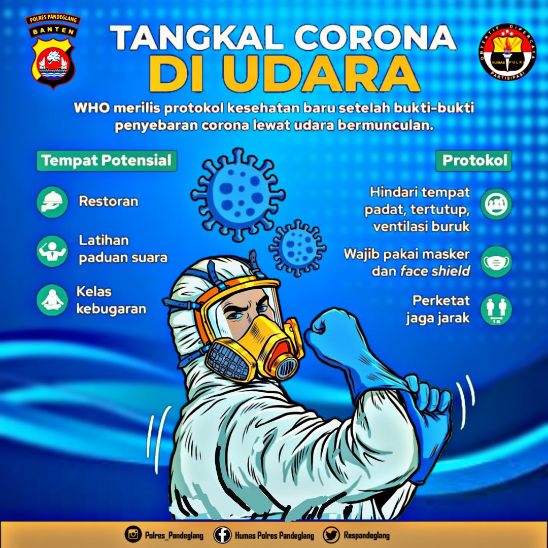 WHO akhirnya mengeluarkan protokol atau pedoman kesehatan soal penyebaran virus corona melalui udara

@divisihumaspolri
<a href="/multimedia/">MultiMedia Services</a>.humaspolri
@multimedia_poldabanten
@humaspoldabanten
#polrespandeglangkece
#PolriHumanis
#polripromoter
#thebestpolbanten
#LawanCovid19