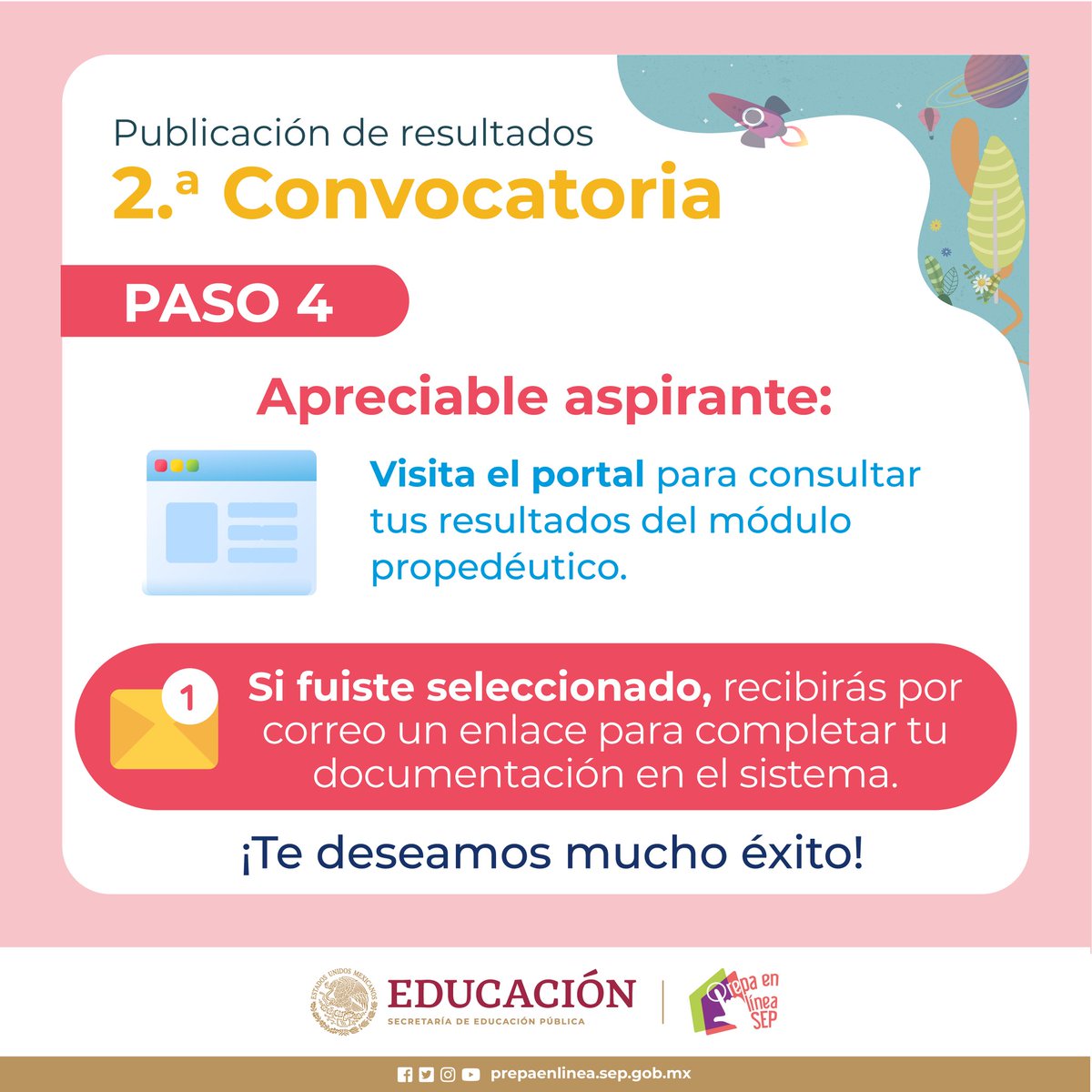 PrepaLineaSEP's tweet photo. 🚨 ¡Aspirantes, llegó el momento! 🚨
Consulta los resultados del módulo propedéutico aquí ➡️ https://t.co/HVRdVIQxEH https://t.co/aT5vkeIX2L