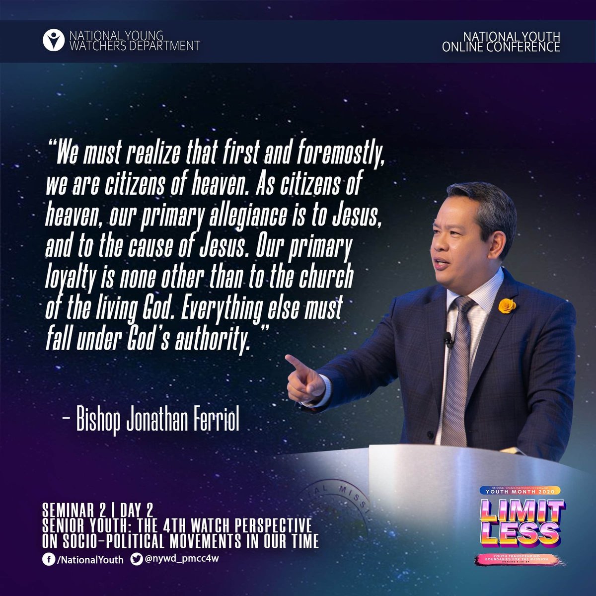 iywd_4w's tweet photo. The Word of God continues to empower spirits and renew the minds of every young watcher. Here are a few power quotes from our esteemed speakers on the second day of National Youth Online Conference. Praise the Lord!
#NationalYouthOnline #YouthMonth2020 #YWLimitless #NYWD #PMCC4W https://t.co/1nUHdEF6R5