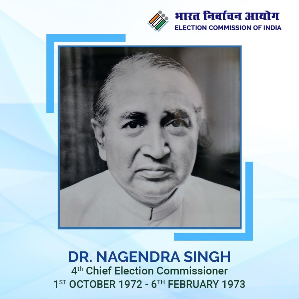CEOChhattisgarh's tweet photo. #ElectionTimeline
Dr. Nagendra Singh was the 4th Chief Election Commissioner of India (1st October 1972 to 6th February 1973).
Dr. Nagendra Singh joined the International Court of Justice in 1973 and later become the First Indian to serve as it's President from 1985 to 1988. #ECI https://t.co/jeCXhjco5W