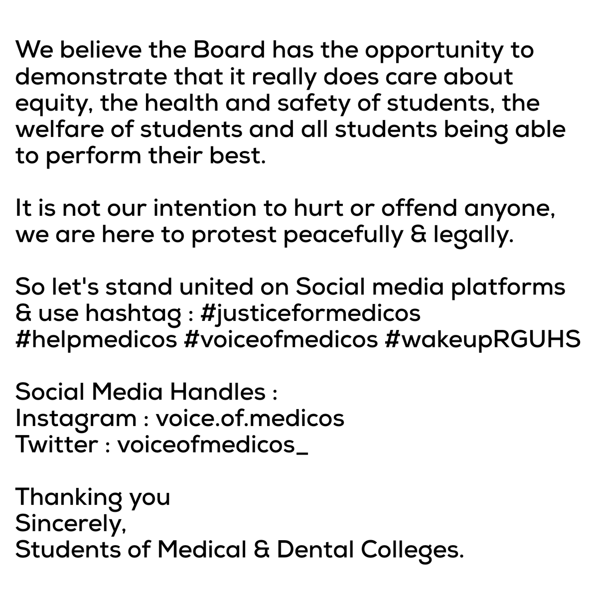 Dhanyanv08's tweet photo. All students of Multiple institutions under RGUHS need help. Please read this Open letter &amp; support students. 
It's really important for us students to stand united! Raised fist 
#voiceofmedicos https://t.co/oITmgyHXuH
