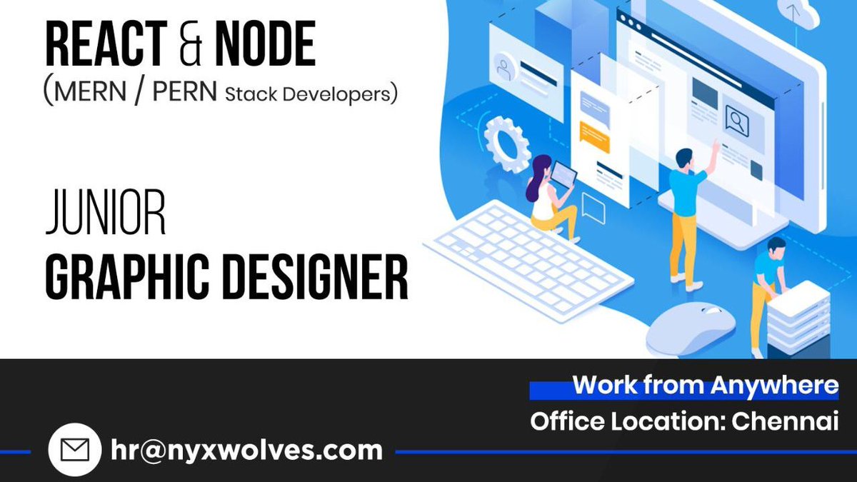 NyxWolves's tweet image. We are Hiring for multiple roles. Please help us find &amp;amp; connect with the right people.

Roles
1. Senior Mern Stack Developer
2. Junior Graphic Designer

Role- Fulltime. Freshers Welcome!
#nyxwolves #hiringpost #jointhepack #developerjobs #hiring #graphicdesigner #hiringdevelopers