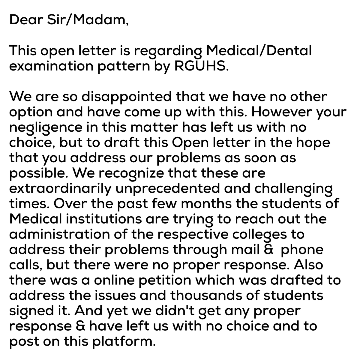 Dhanyanv08's tweet photo. All students of Multiple institutions under RGUHS need help. Please read this Open letter &amp; support students. 
It's really important for us students to stand united! Raised fist 
#voiceofmedicos https://t.co/oITmgyHXuH