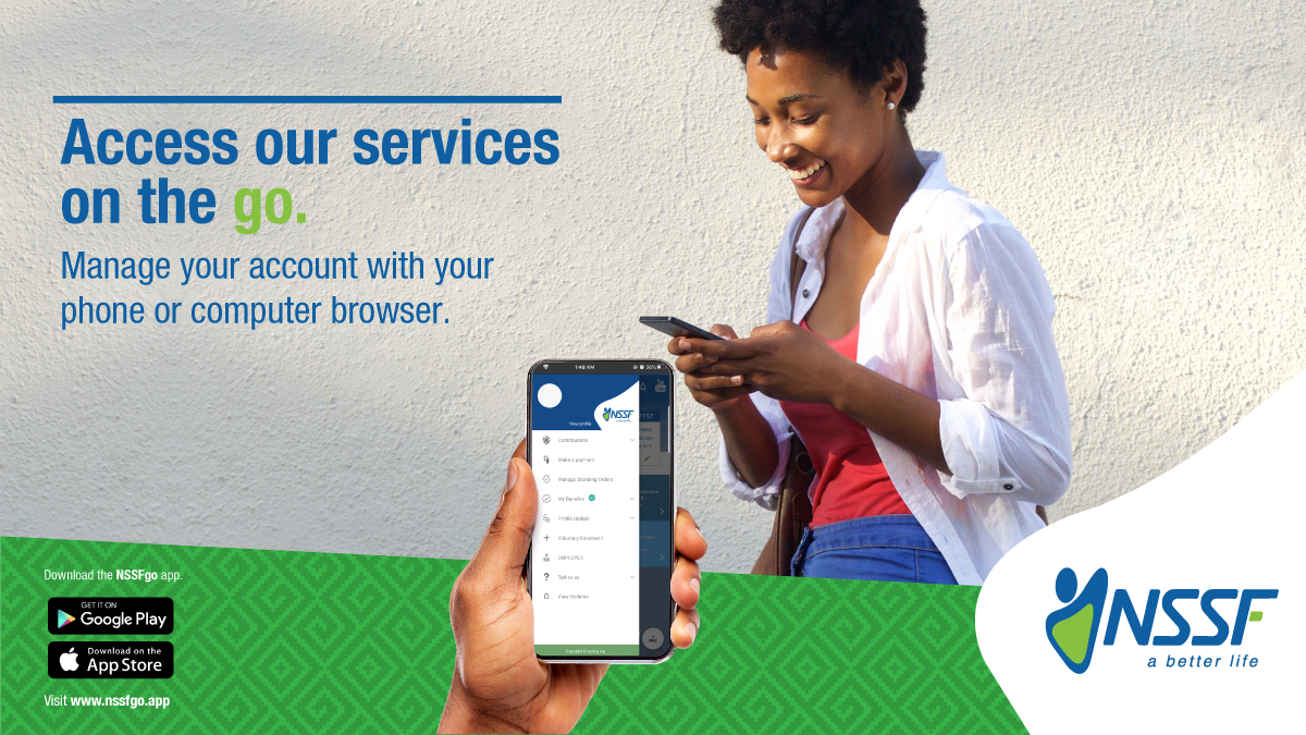 nssfug's tweet photo. Update your details and manage your account anywhere at anytime by simply visiting https://t.co/LnTfg2Hiww or download the App from Google Play or App Store.

#NSSFGOApp https://t.co/XtmiX9WOkw
