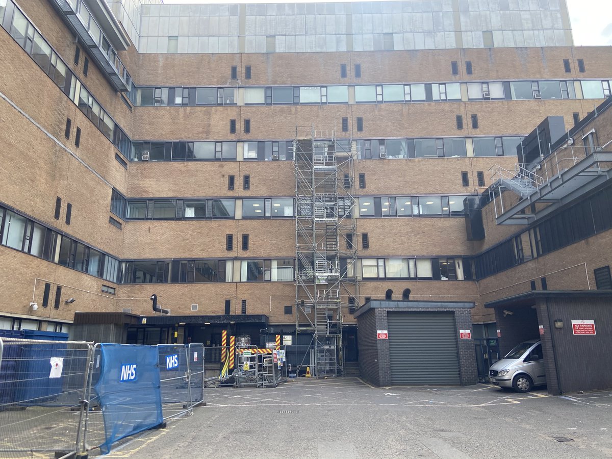Over half way, scaffold access tower for roof upgrading works on behalf of the University of Nottingham Medical school <a href="/UoNCapProj/">Capital Projects</a> #scaffolding #design #access #stair #roofing #view