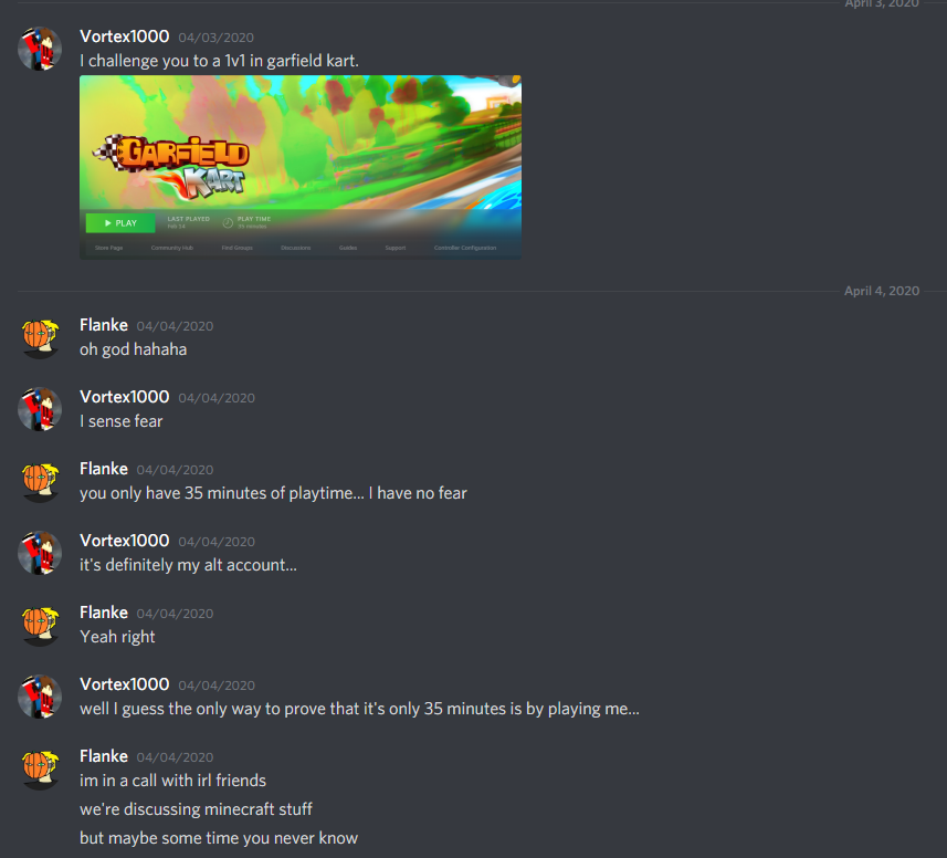 Vortex1OOO's tweet photo. I have been harassing @FlankeVEVO for months now. All we need is 20 Retweets for us to race in Garfield Kart. Let's make it happen! https://t.co/Dsm97iUFc6