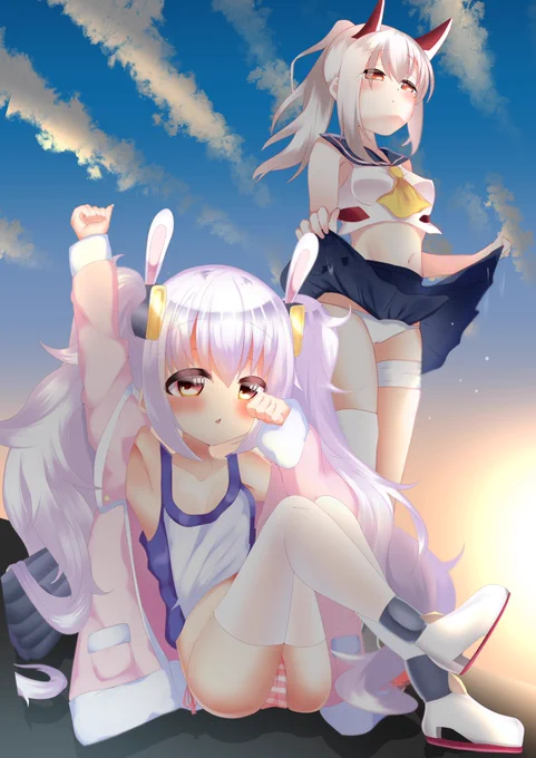 夕暮れのラフィーと綾波 