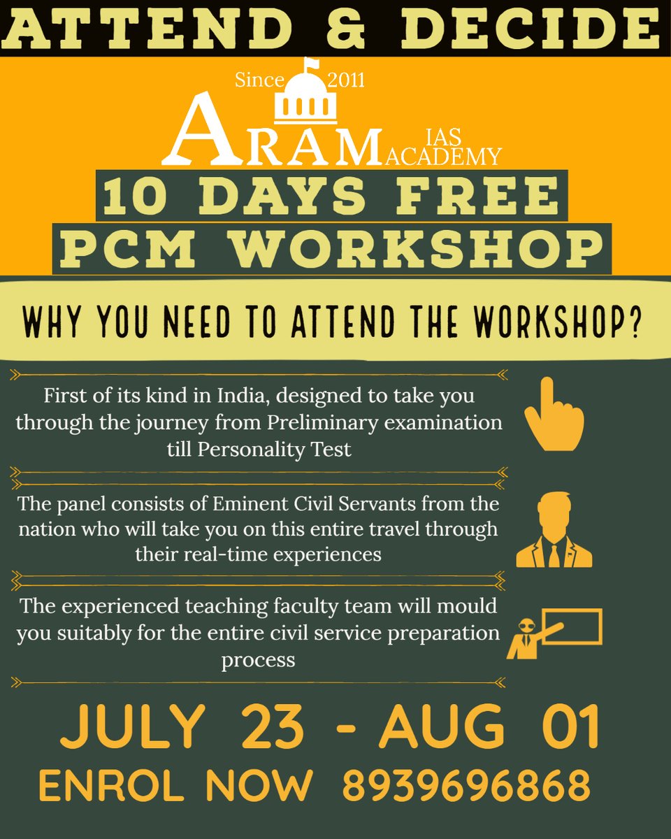 aramias_academy's tweet photo. Dear All, the 10-day free workshop has been organised in concern of all the stakeholders. Either you be a student or a working person or a civil service aspirant already, the workshop has something new to describe you. 

Come explore the most coveted career option of the nation https://t.co/VfygmZyQ3b