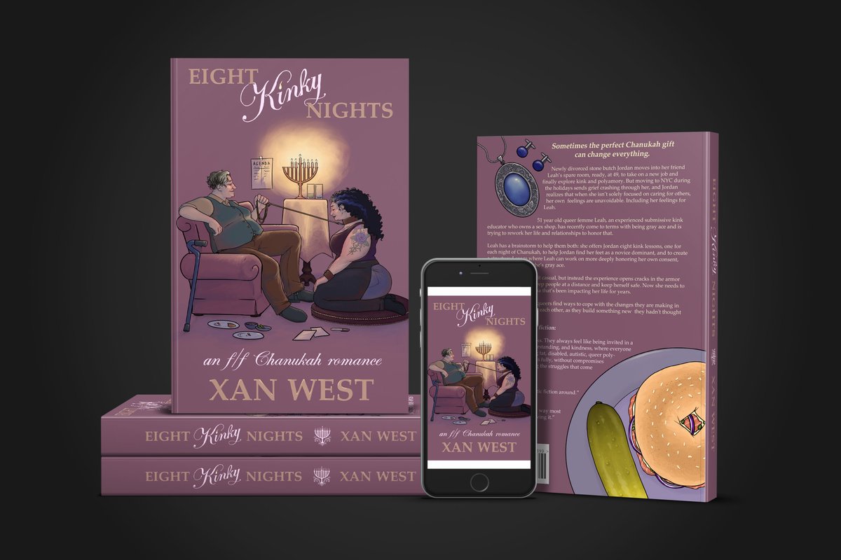 TGStoneButch's tweet image. CW kink

#EightKinkyNights: angsty polyam friends to lovers f/f romance novel w/older MCs. Experienced queer femme sub teaches newbie stone butch dom abt kink. Chanukah themed, good all year round.

Gumroad
gumroad.com/l/EightKinkyNi…

CWs &amp;amp; other buy links
xanwest.wordpress.com/eight-kinky-ni…