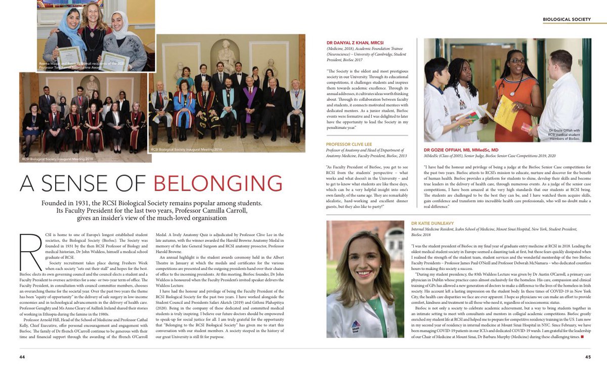 dunleavy_katie's tweet photo. Thanks @RCSI_Irl #alumnimagazine for publishing reflections on my time as President of RCSI Biological Society
⭐️ Instills a sense of community
🥇 Encourages academic rigor and mentorship
🥼Highlights necessary medical issues with the annual Widdess Address #BioSoc @dmcsurg https://t.co/L6ZU6Nl33v