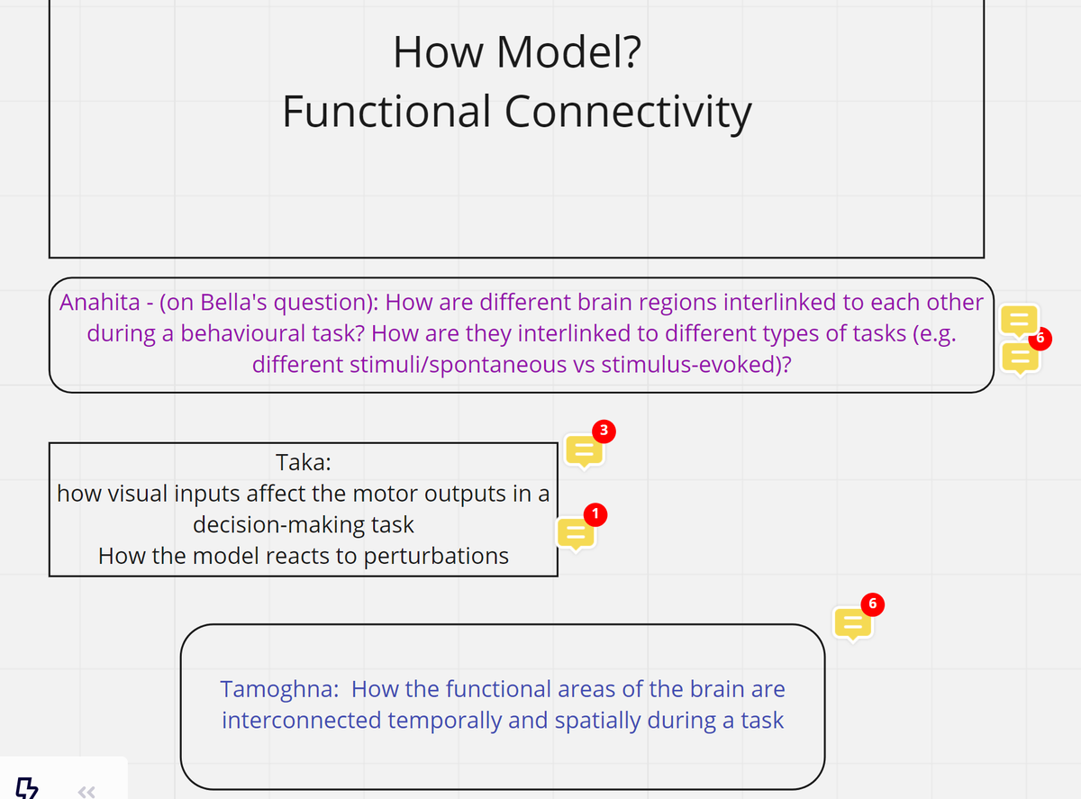 Contemplating each data set, each student came up with an initial Research Question they were interested in. Here they are! With them, we went through various feedback cycles, evidenced by the yellow comment stickers around each one. (7/N)