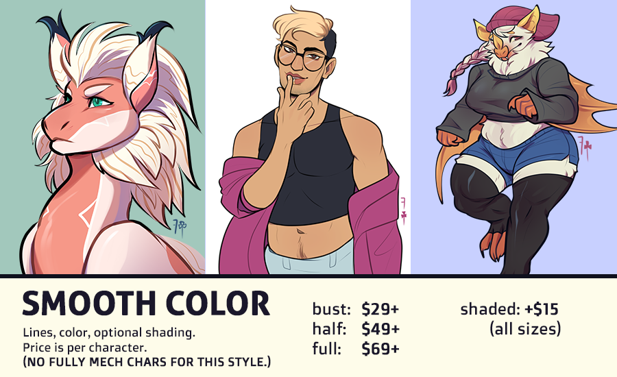 [ #artph ] Character Commissions are OPEN!

Here are my updated USD prices. Now offering fullbodies in my cheapest style, lineless full illustrations, and busts for my other two styles.

I can draw Quad/Anthro/Human/Some Mecha.
Paypal or BPI ??

INFO! https://t.co/csknDKBEAd❗️❗️ 