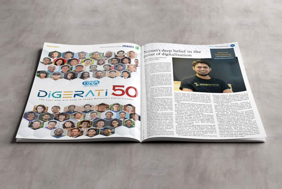 moneymatchapp's tweet photo. Check out @DNewsAsia  latest release as our co-founder @naysanm expresses his deep belief in the power of digitalisation. Thanks for the feature! #digerati50 #MoneyMatch https://t.co/edUgUbMwE6