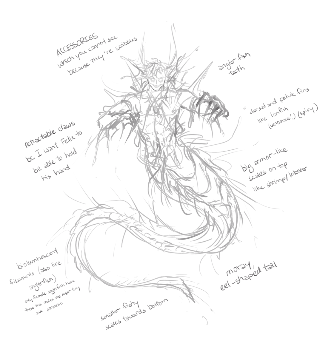 Brainstorming mermaid Sylvain with @corviiid :>>> would u give him kiss 