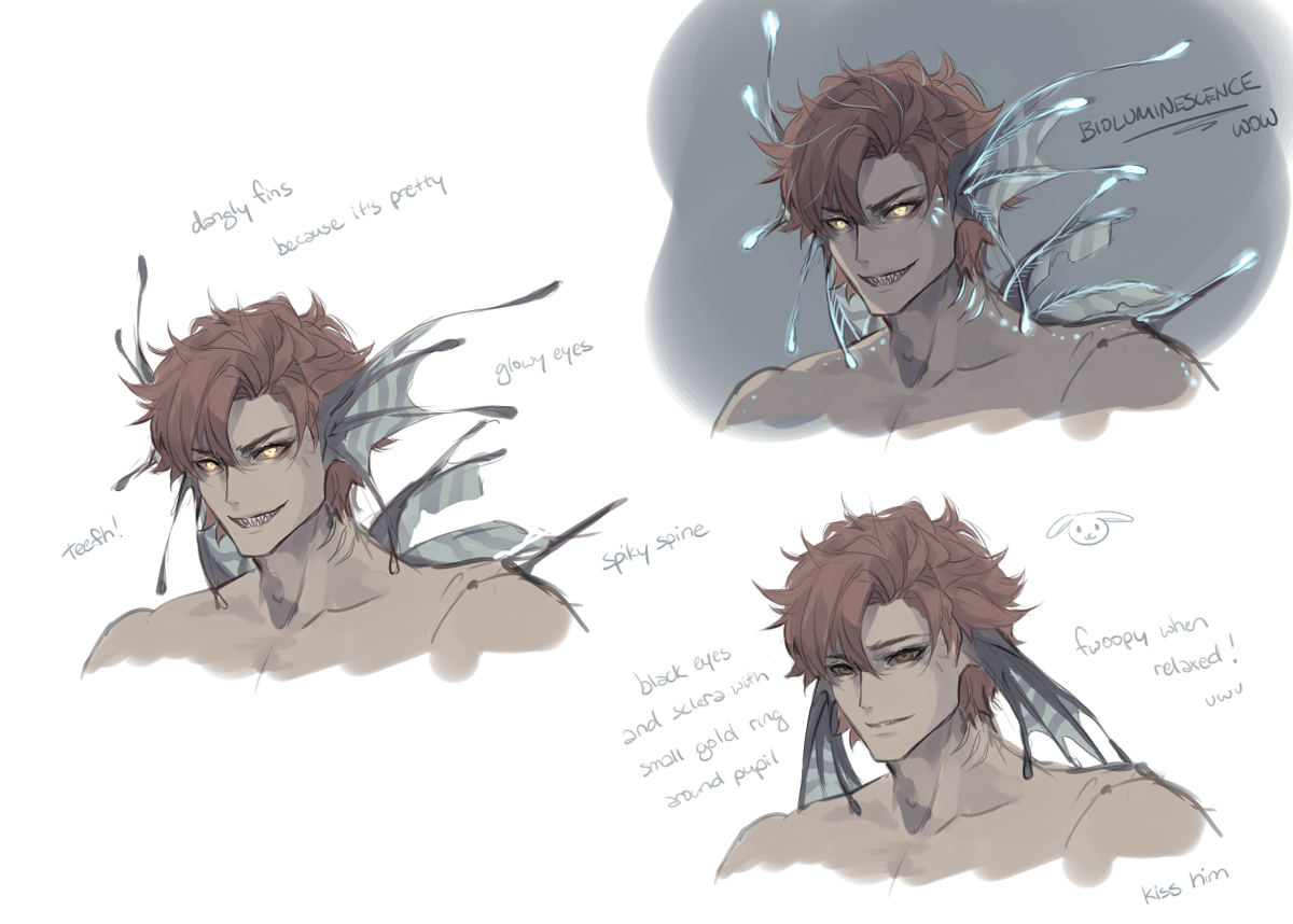 Brainstorming mermaid Sylvain with @corviiid :>>> would u give him kiss 