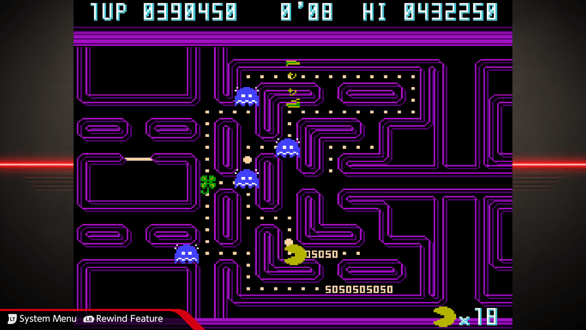 mollipen's tweet photo. I have to say, the NES version of #PacManCE on Namco Museum Archives Vol 1 is legit. Feels like timing might be a TAD easier, but maybe I'm wrong.

I really wish it had online leaderboards, though. And boy am I rusty at this game. https://t.co/MNxVp7bAuY