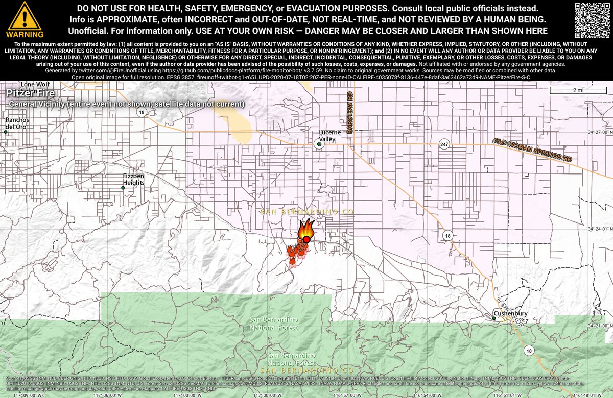 CaliFireBot's tweet photo. #PitzerFire 🔥 unofficial, automated update.
~5mi SW of Lucerne Valley, CA. ⚠️ DO NOT USE FOR SAFETY PURPOSES - See officials instead. May be incorrect; disclaimers in images.
https://t.co/VotOSfH5cA https://t.co/misKwazIQl