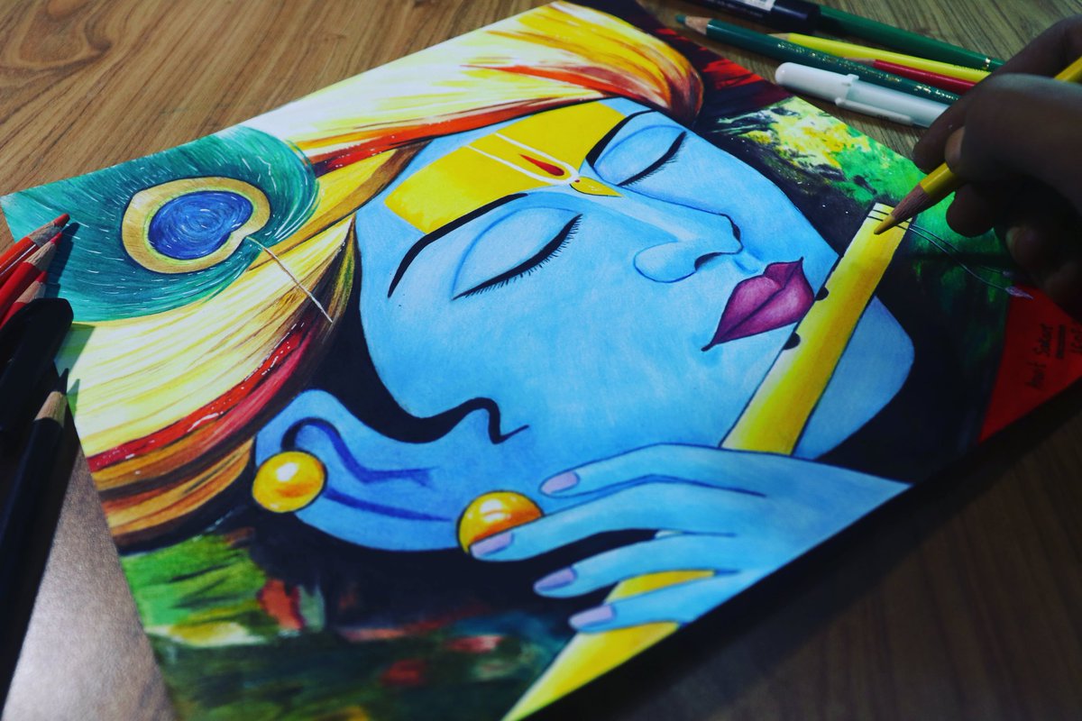 ArtwithAnwit's tweet photo. Drawing: Krishna 
#art #artist #artwork #artista #drawing #janmashtami https://t.co/MoEPZndUMm